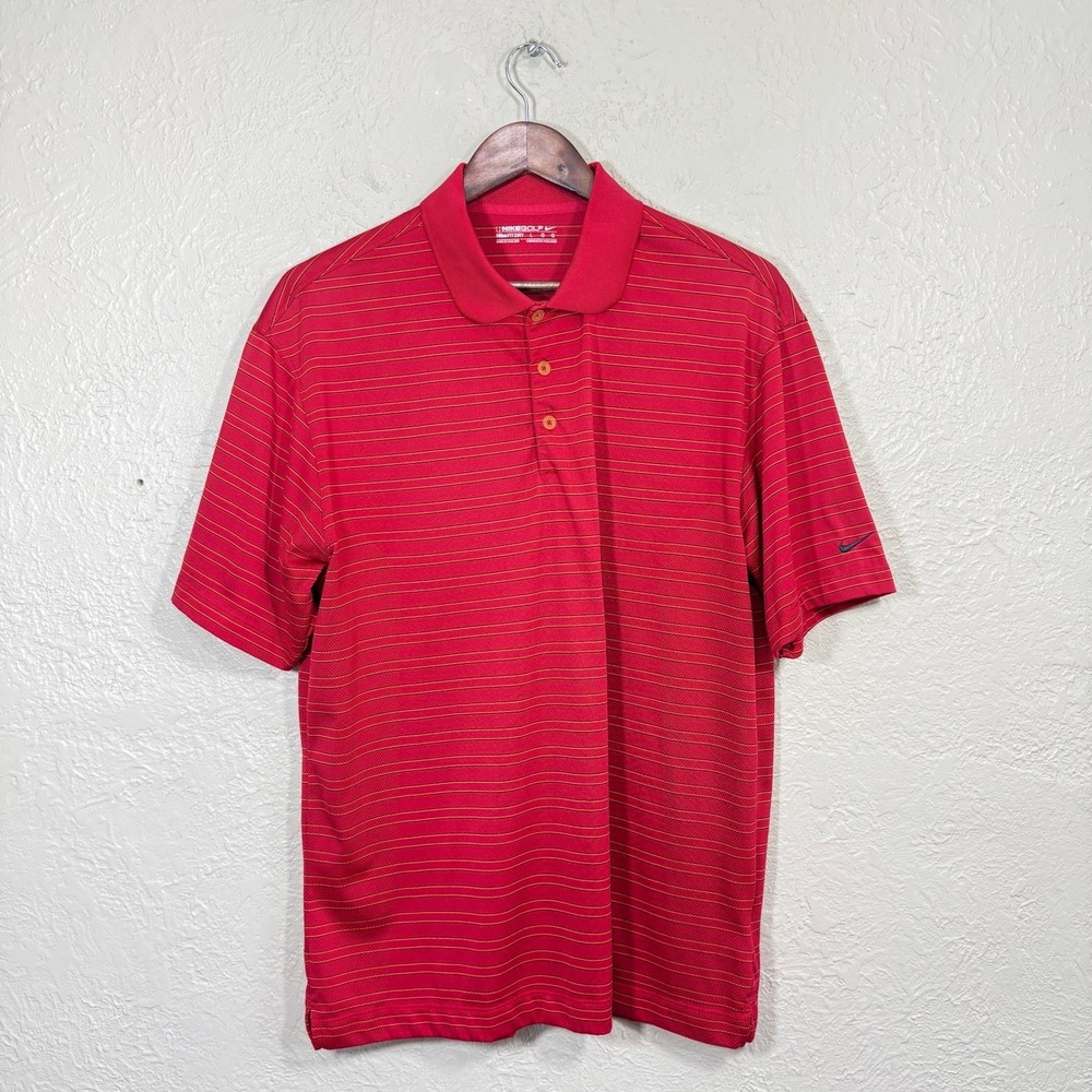 Nike Golf Polo Large FitDry Ventilated 267449-682 Red Gold Stripe Athleisure Y2K